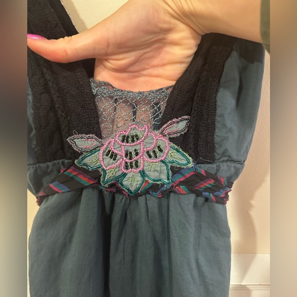 Free People Free Teal Beaded Flower Lace Mini Dress - Picture 3 of 5